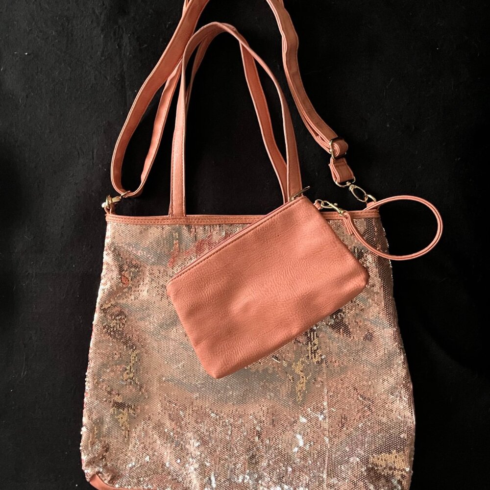 Bronze Sequin Adjustable Crossbody Purse/Tote*